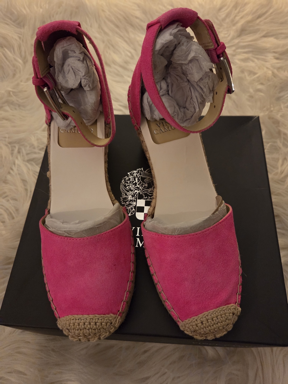 Vince Camuto Pink Suede Espadrille Ankle-Strap Wedges